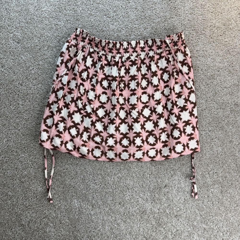 LOFT Skirt Womens Large Pink Floral A-Line Short Elastic Waist Pockets Casual
